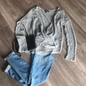 Express gray cross front sweater